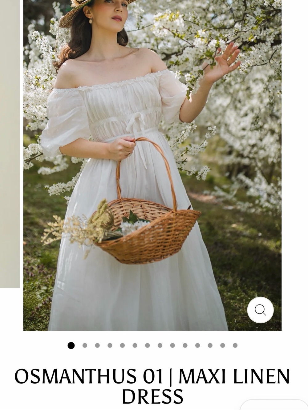 Osmanthus Maxi Linen Dress in White — Off-Shoulder Romantic Silhouette